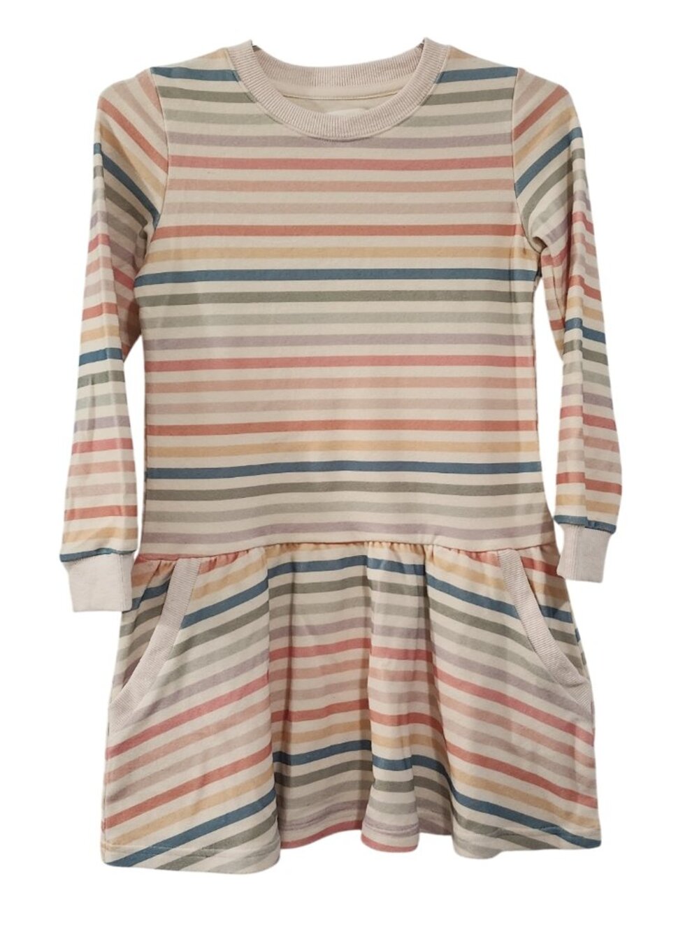 NWT - Multicolor Stripe print Cotton Dress with pockets - size 5Y